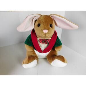 Commonwealth Velveteen Brown Rabbit Plush 14 Inch Stuff Animal Green Red Jacket